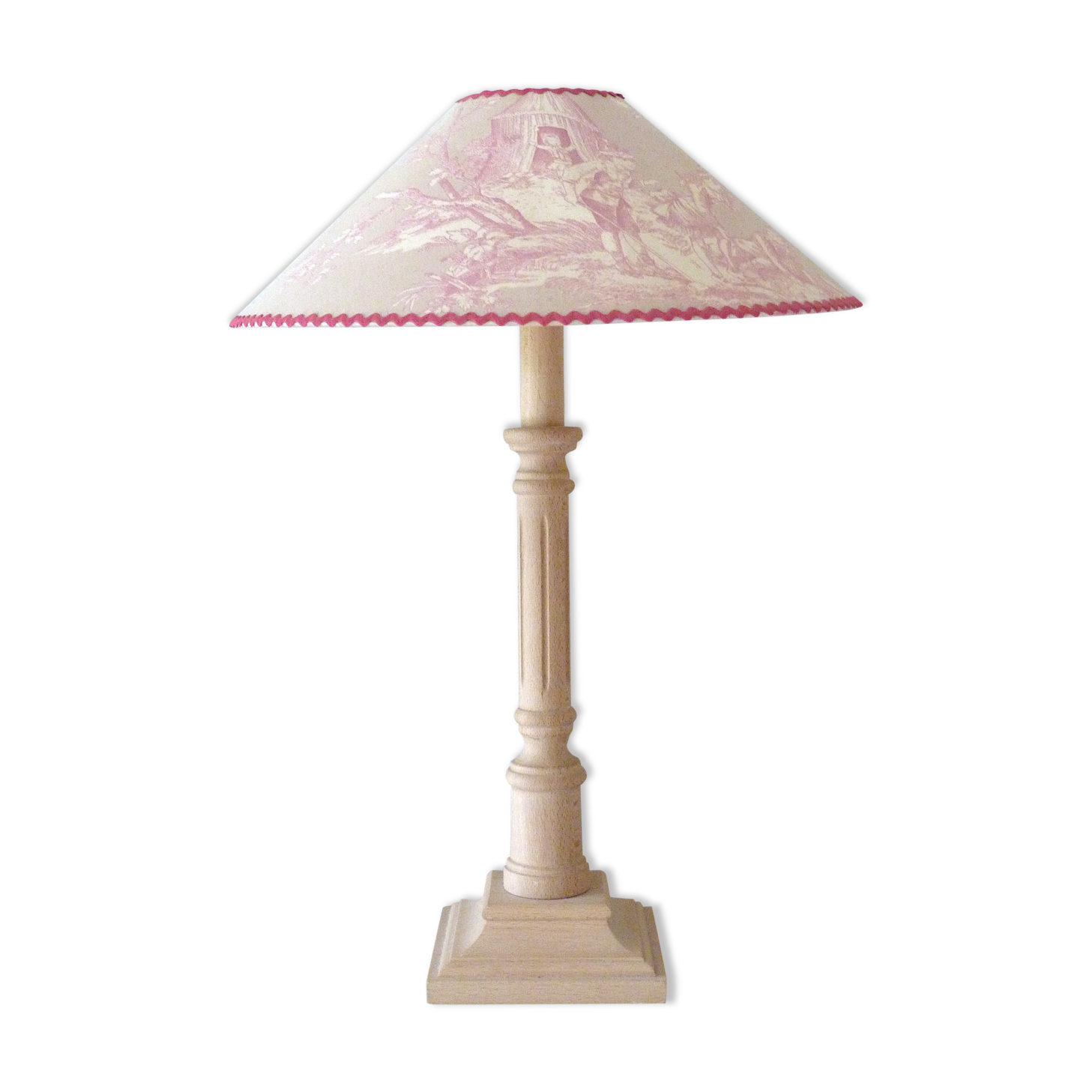 Lamp to put foot wood lampshade canvas of Jouy