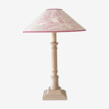 Lamp to put foot wood lampshade canvas of Jouy