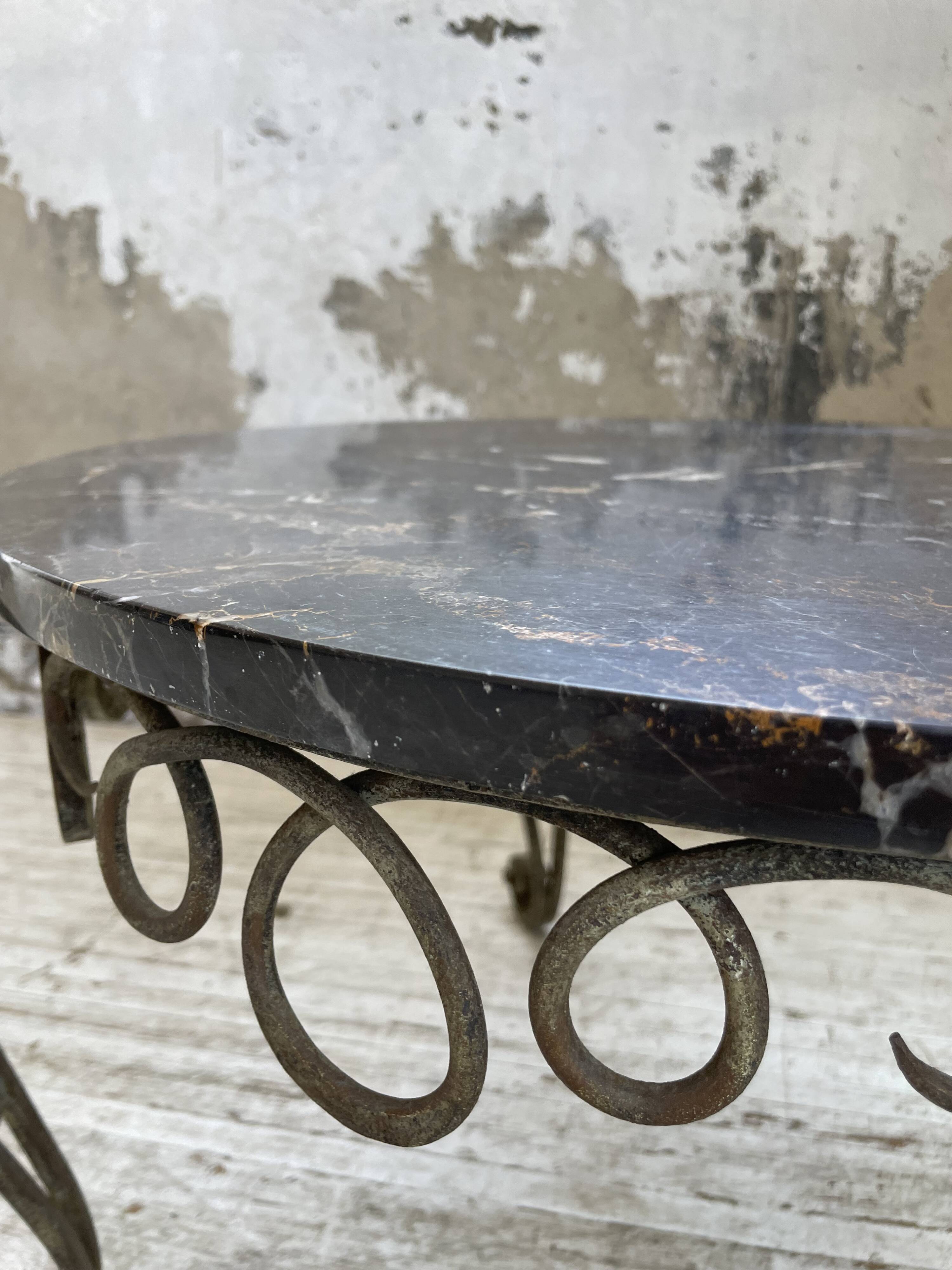 René Drouet coffee table in metal and black marble.