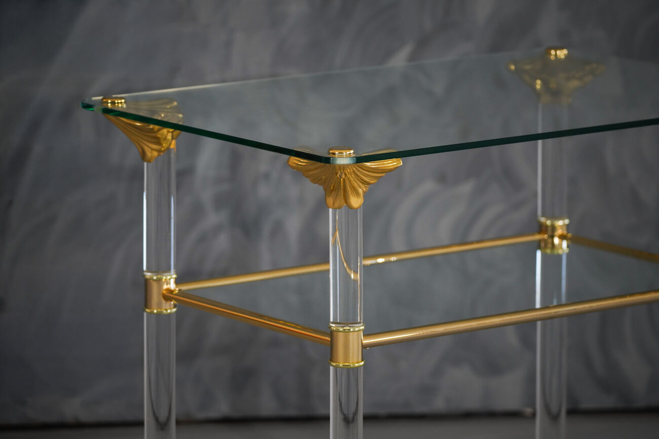 Vintage brass and lucite serving trolley, France 1960s
