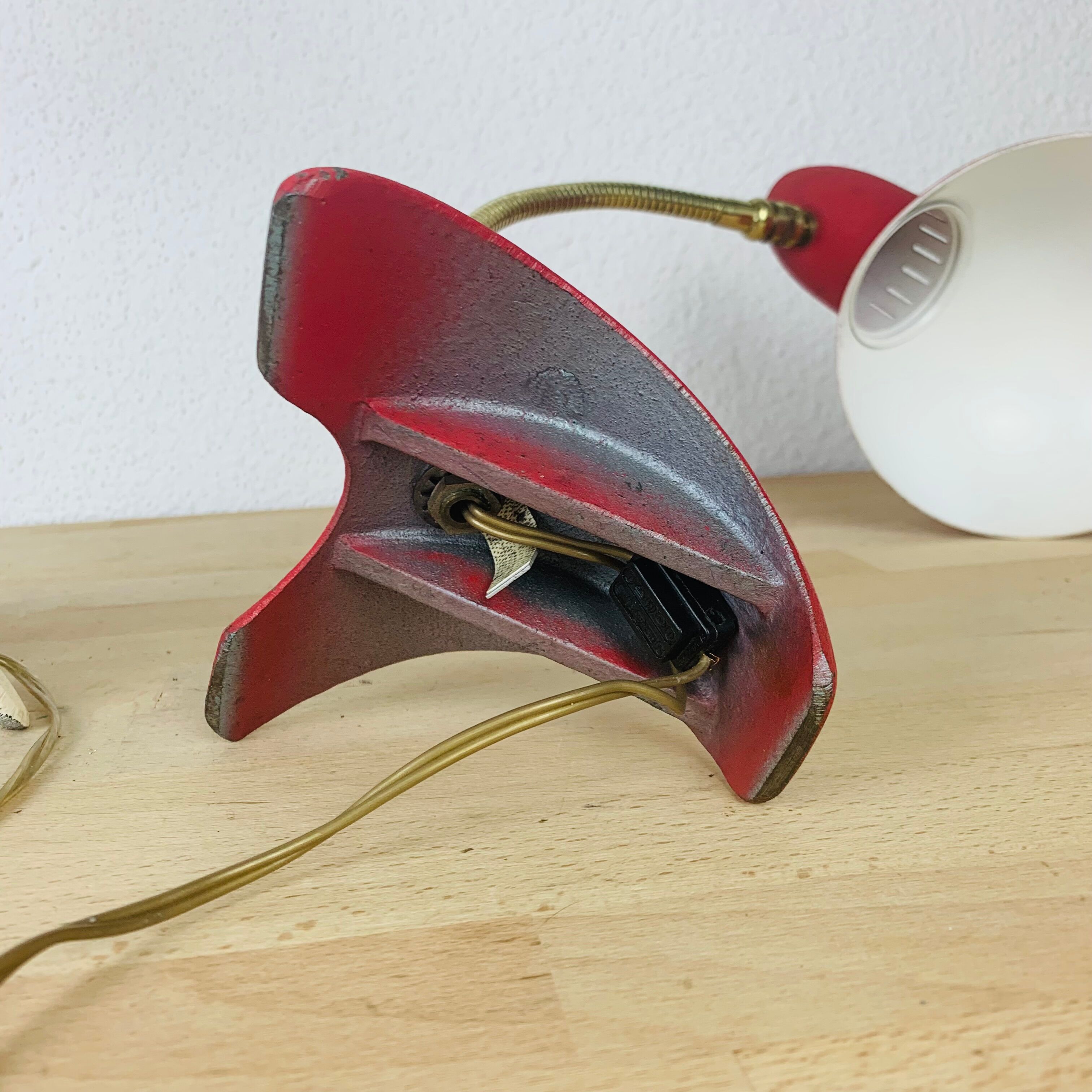 Pair of metal and brass lamps 50s Jean Boris Lacroix