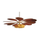 Suspension en rotin, lin terracotta et globe vintage ambré