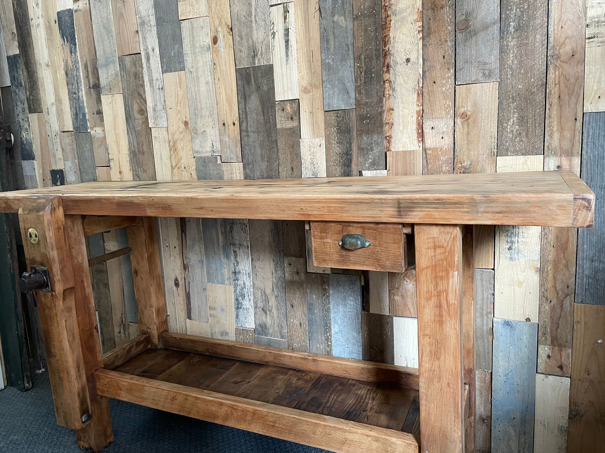 Old carpenter's wooden workbench 1960