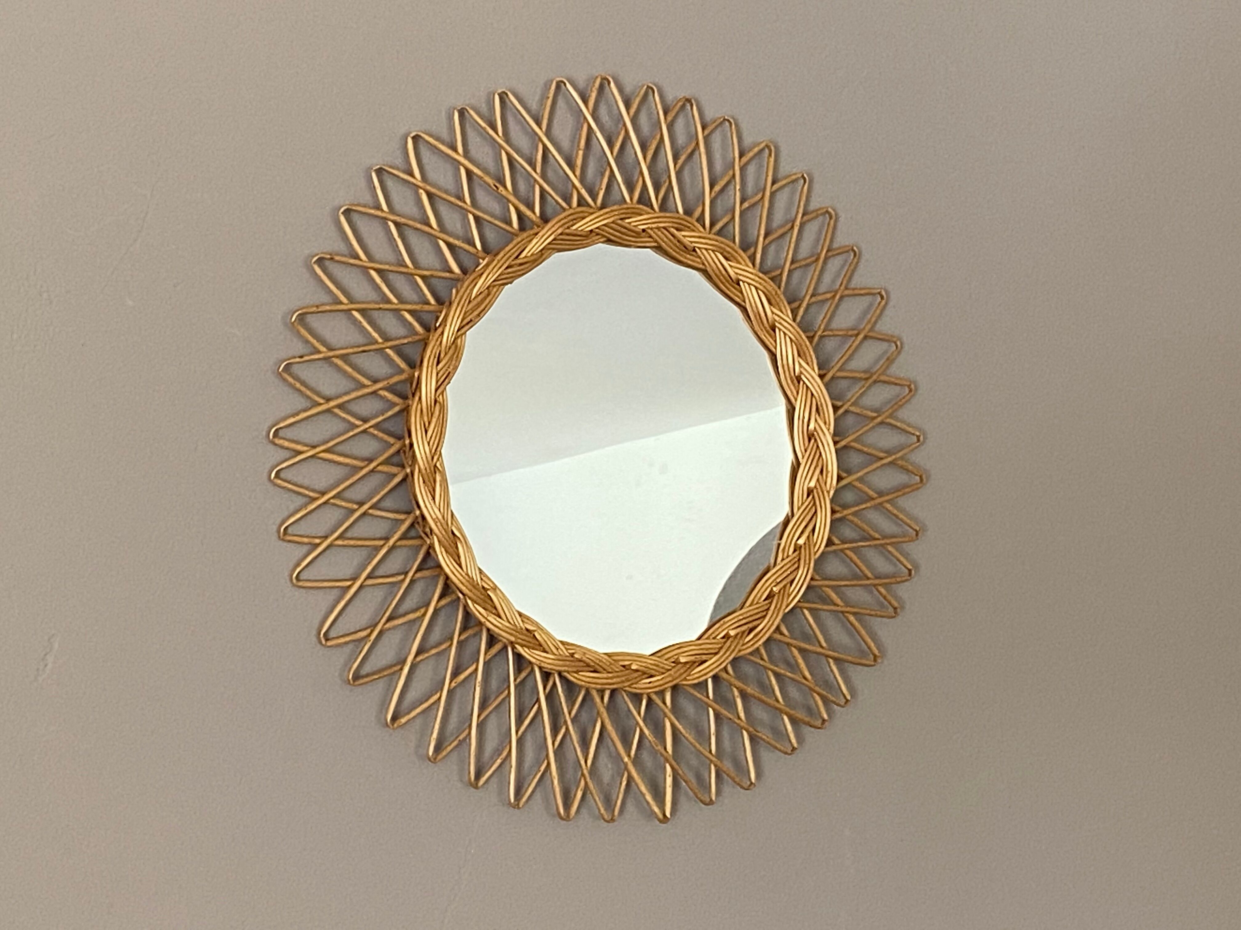 Mirror sun in braided rattan 1960, 46cm