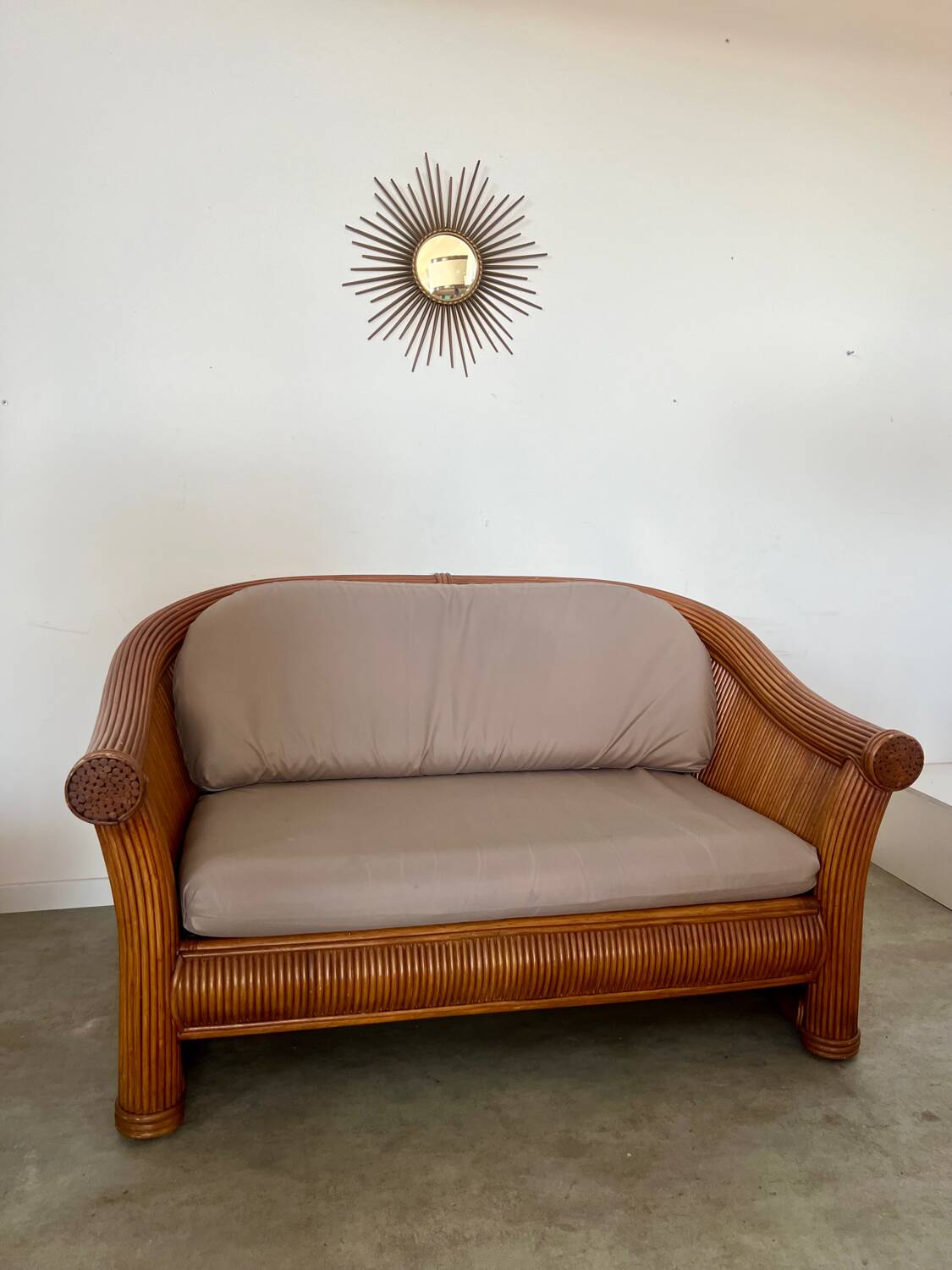 Old 2-seater rattan sofa Italian design from the 70s vintage