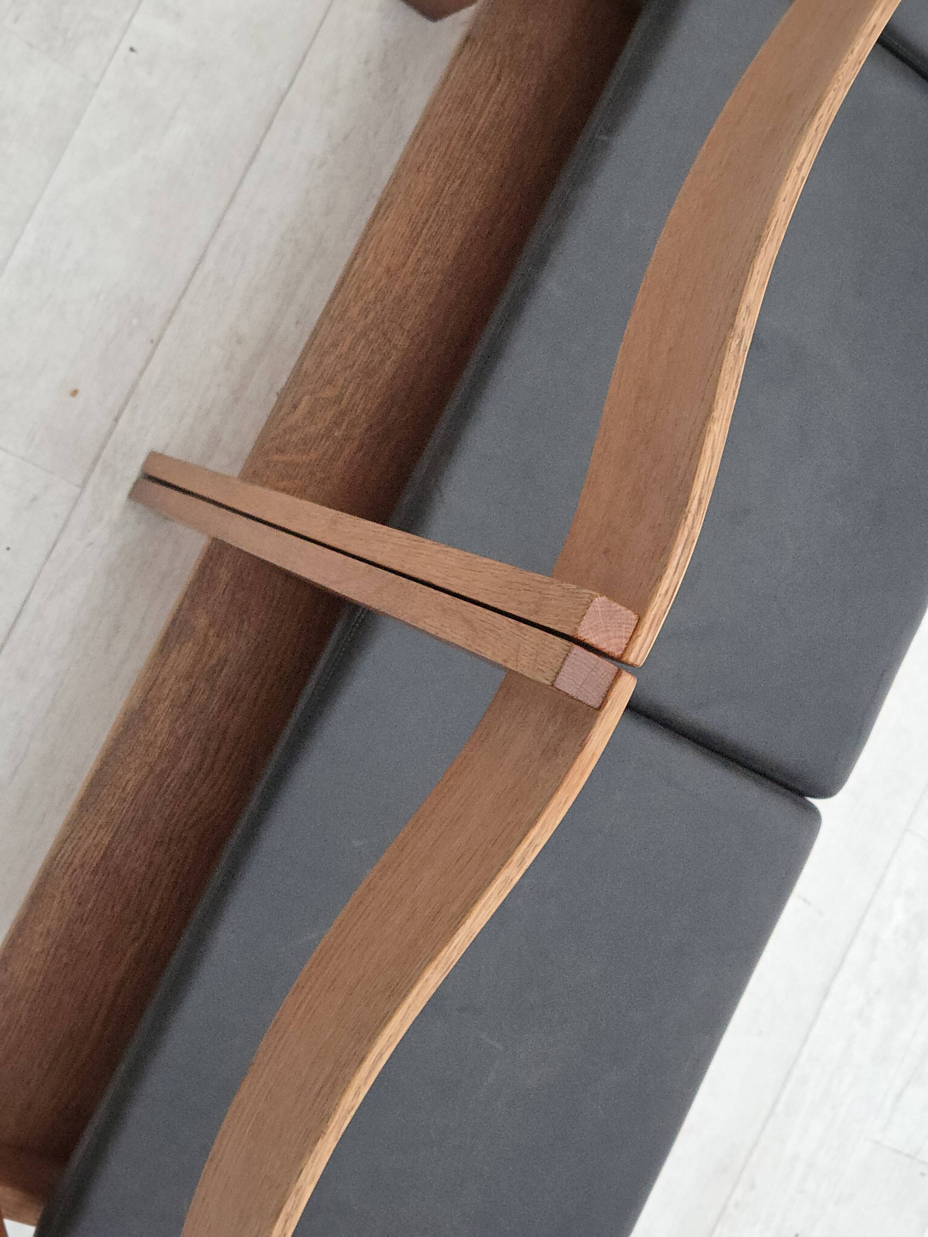 1970s, Danish design, set of 3 church chairs, leather, oak wood.