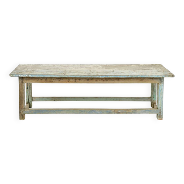 Table basse en bois massif à patine bleue