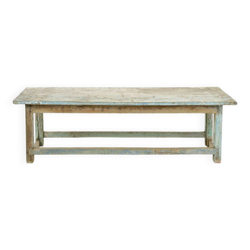 Solid wood coffee table with blue patina
