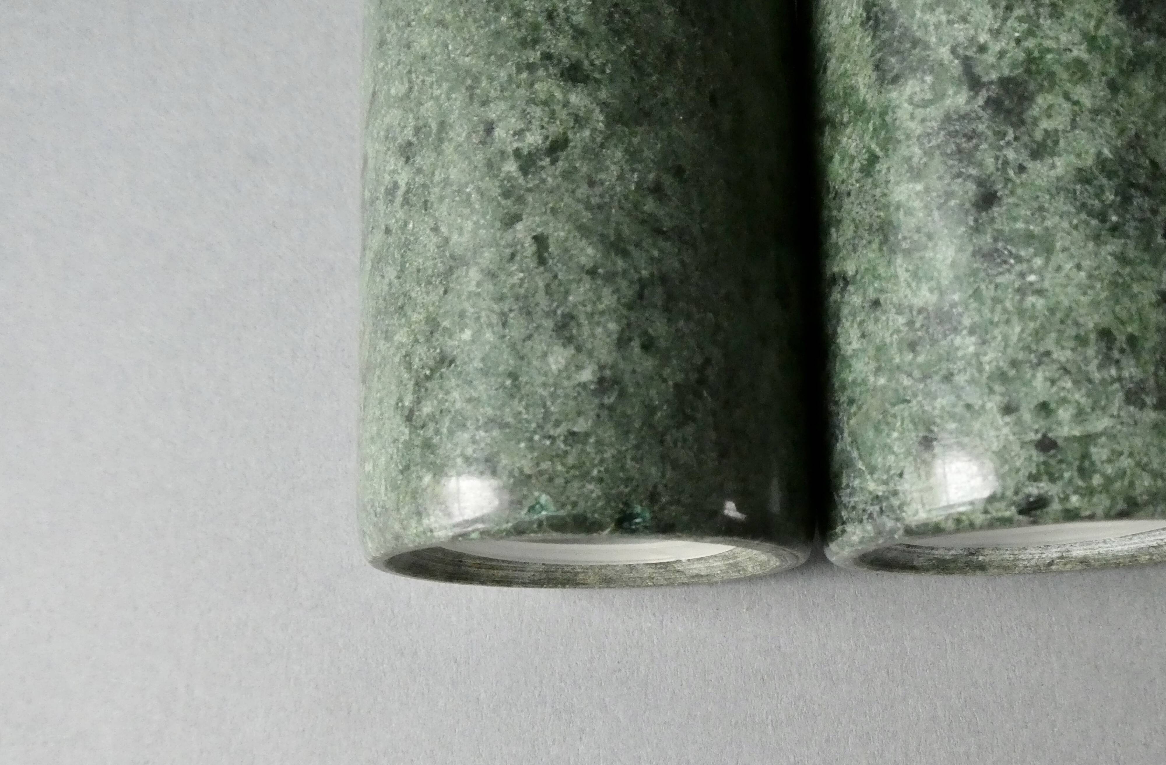 Green marble salt and pepper shakers, 1980s