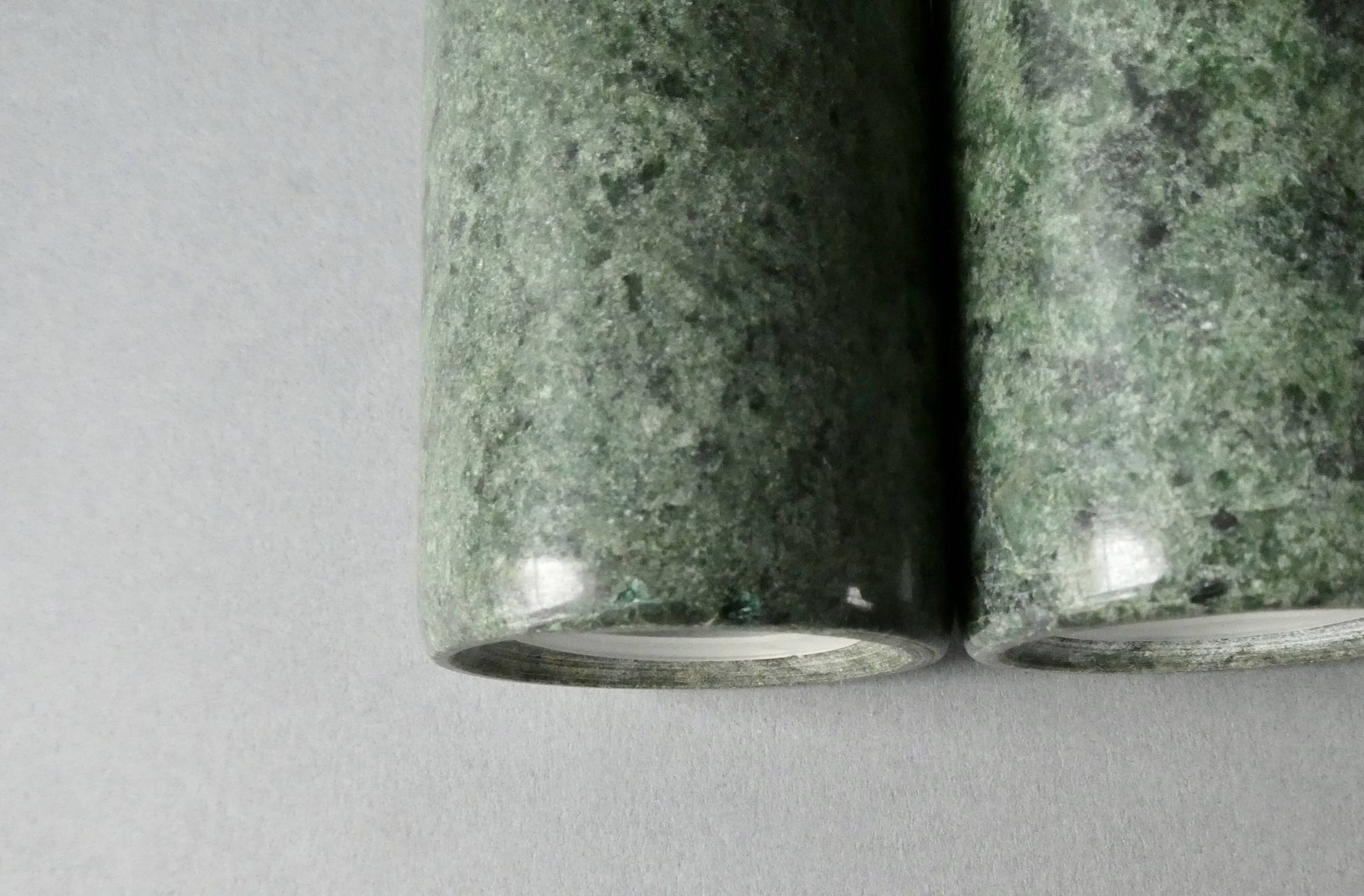 Green marble salt and pepper shakers, 1980s