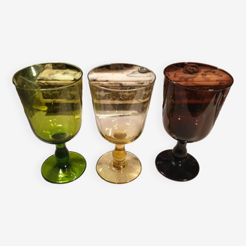 3 verres cristal soufflé sûr pied douche