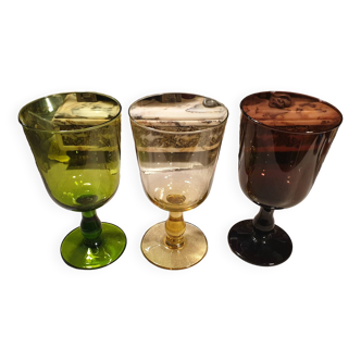 3 verres cristal soufflé sûr pied douche