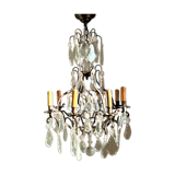 Old chandelier with tassels, bronze and crystal, 8 lights. Louis XV style.