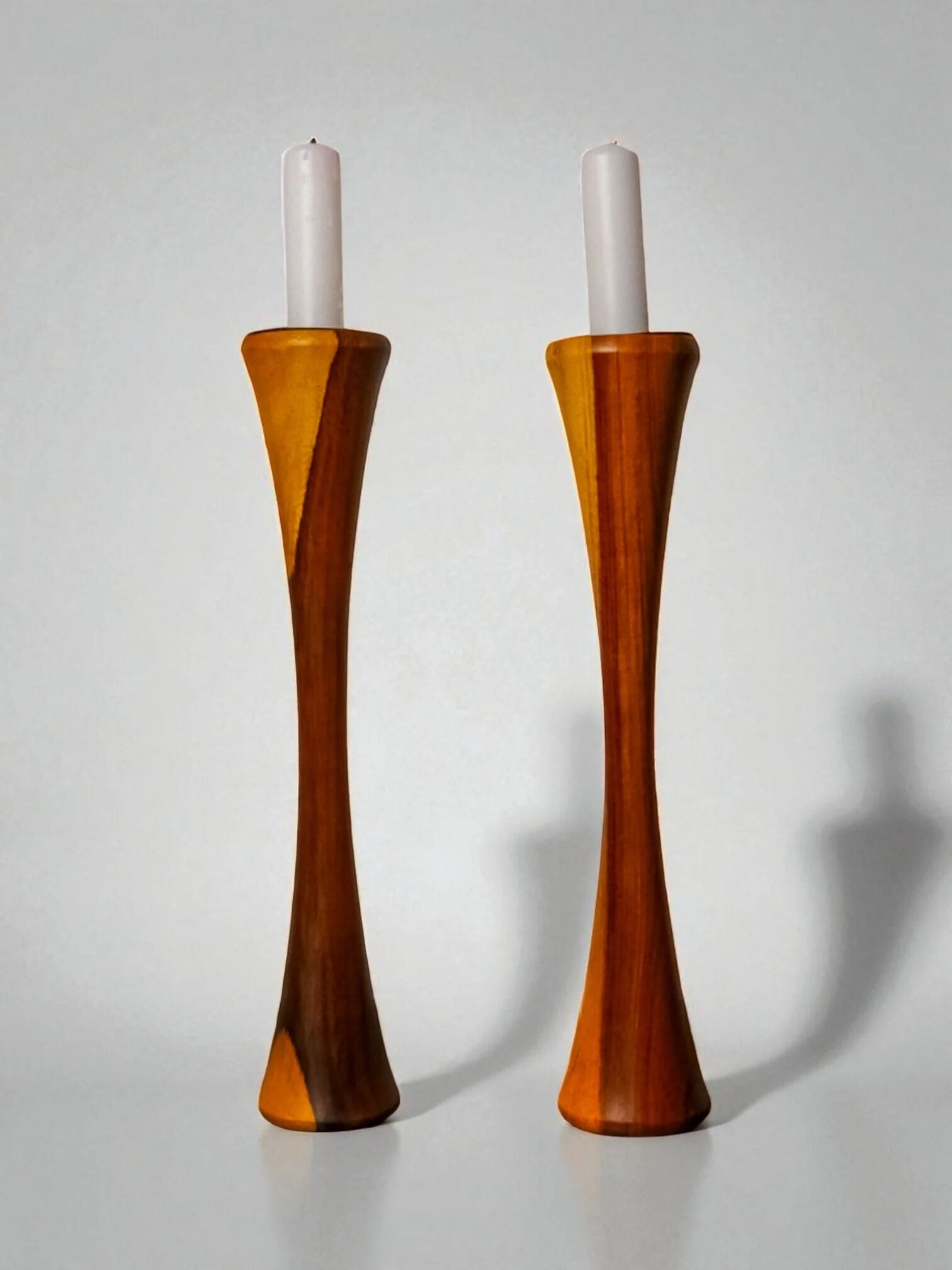 Pair of Scandinavian candleholders in wood, Denmark, 1980s
