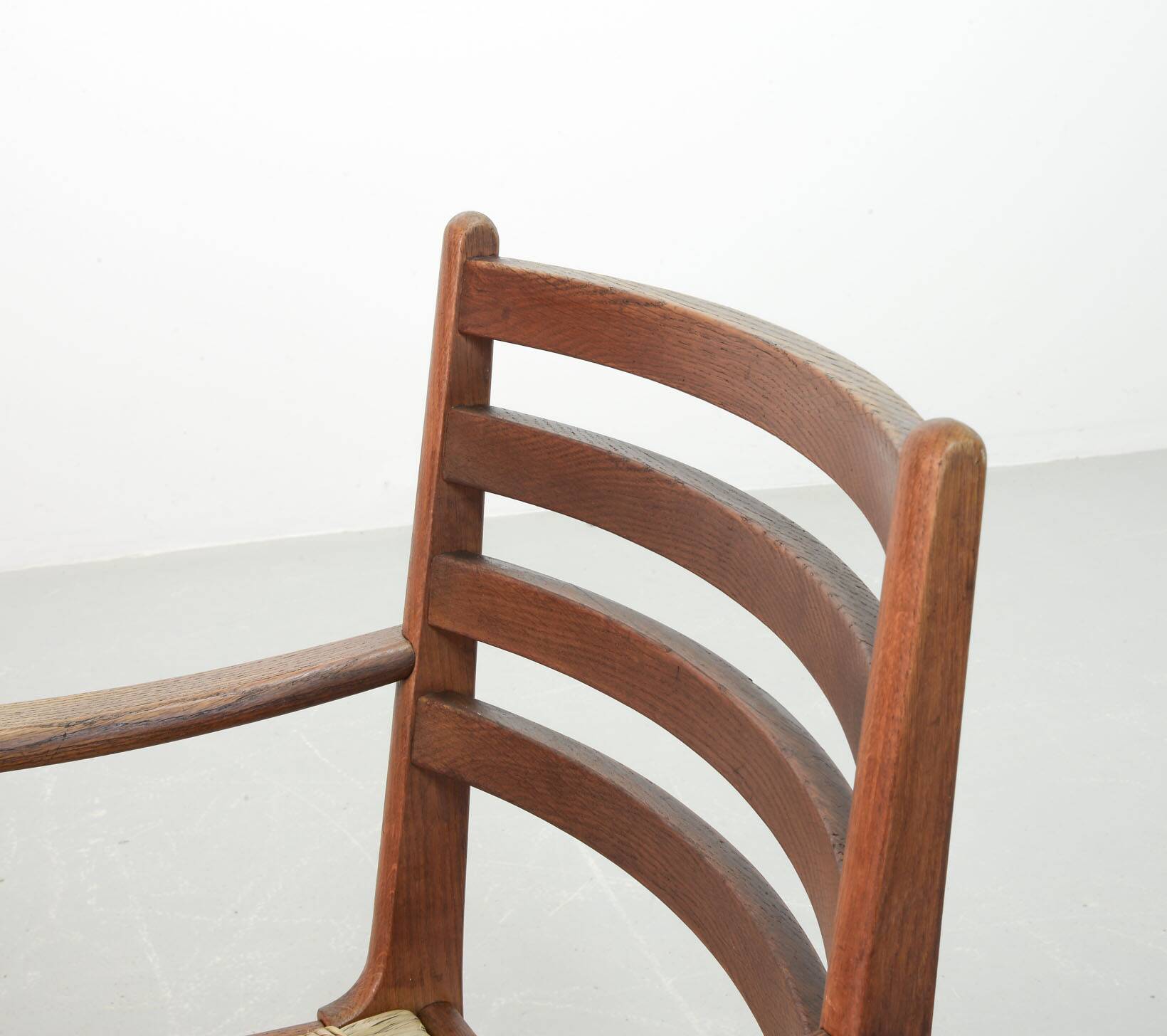 Rare Bas van Pelt Brutalist Oak Armchair with Woven Rush Seat for My Home