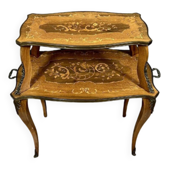 Double-top tea table in marquetry, Napoleon III period, circa 1850-1880