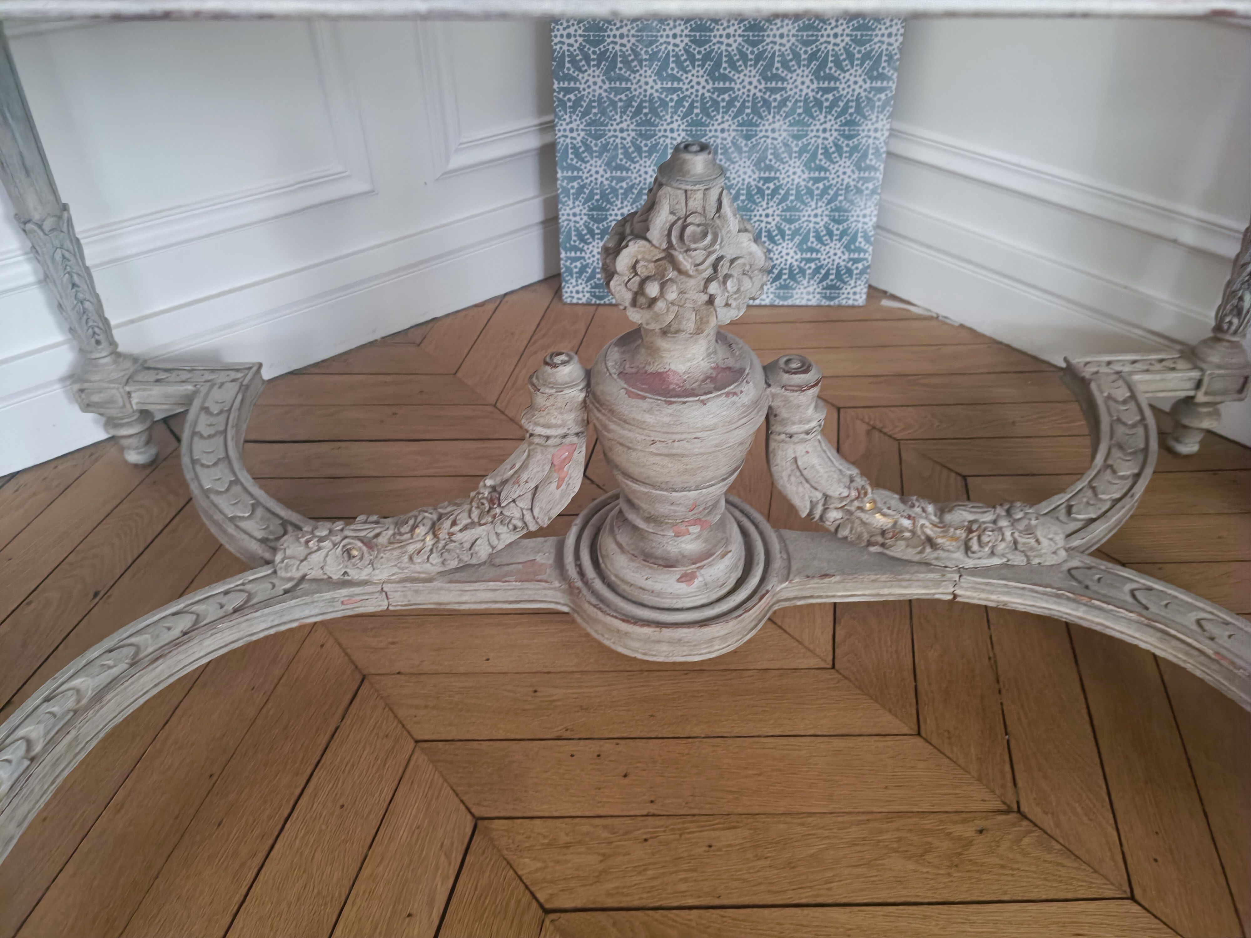 Table à gibier style louis xv - marbre vert