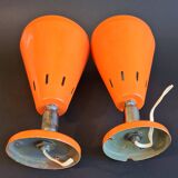 Authentic Pair of Seventies Orange wall lights from the "MBLE" brand.