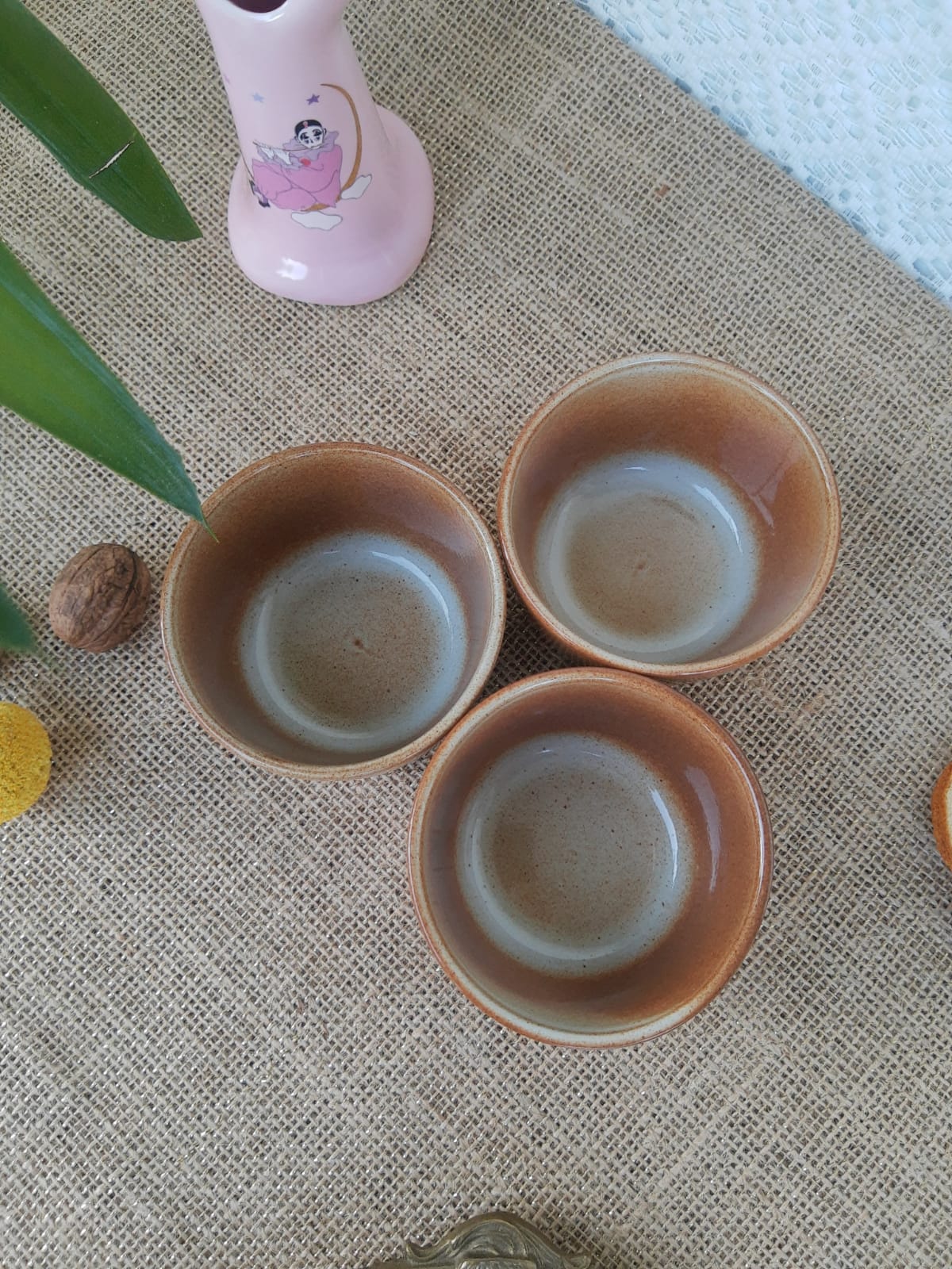 Three ramekins in glazed sandstone - vintage