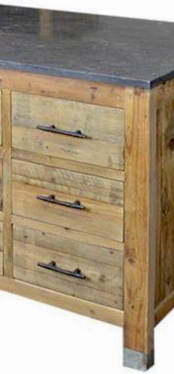Îlot de cuisine en bois massif et pierre de lave naturelle