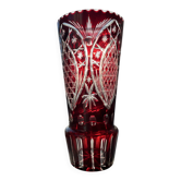 Vase en cristal taillé à la main bohémien ou polonais - Vintage - Rubis/Cranberry