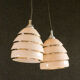 Set of 2 pink glass pendant lamps with silver threads