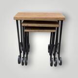Antique wooden and wrought iron nesting tables – circa 1950