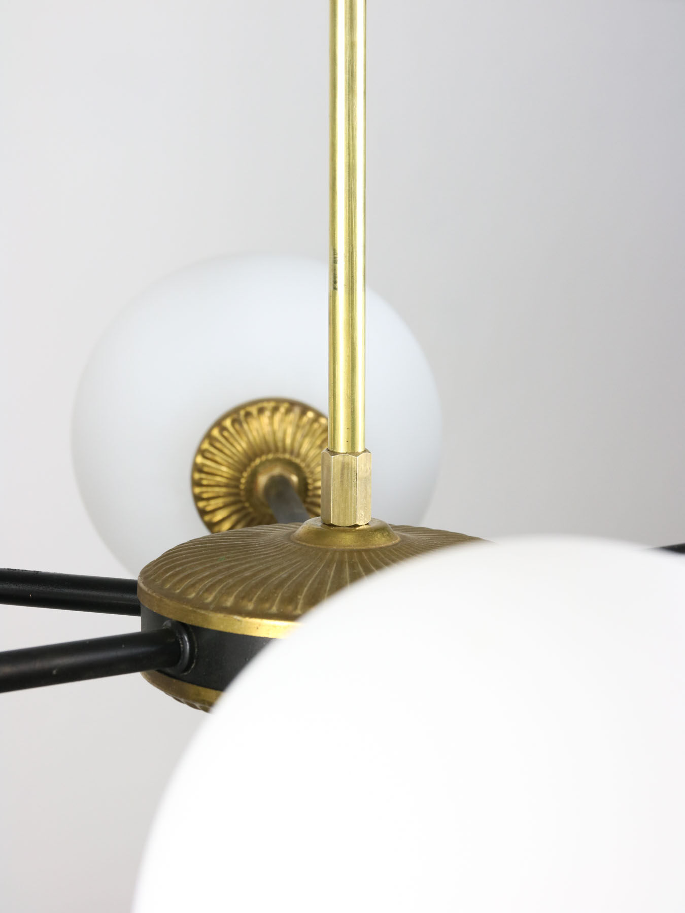 Mid-century sputnik brass and opaline glass chandelier