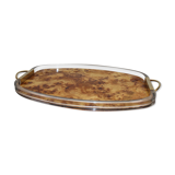Plexiglass tray with golden handles and with a thin disk of walnut in between