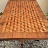 Pedestal table nineteenth century rectangular to central, marquetry tray with geometric decoration