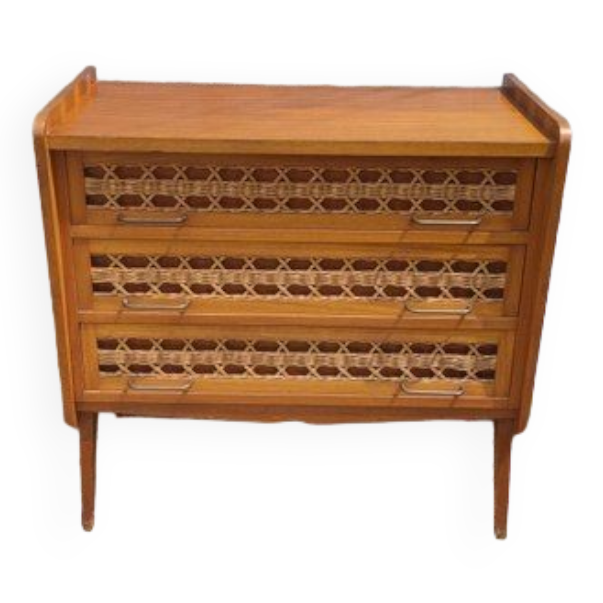 Vintage chest of drawers in wood and rattan