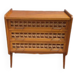Vintage chest of drawers in wood and rattan