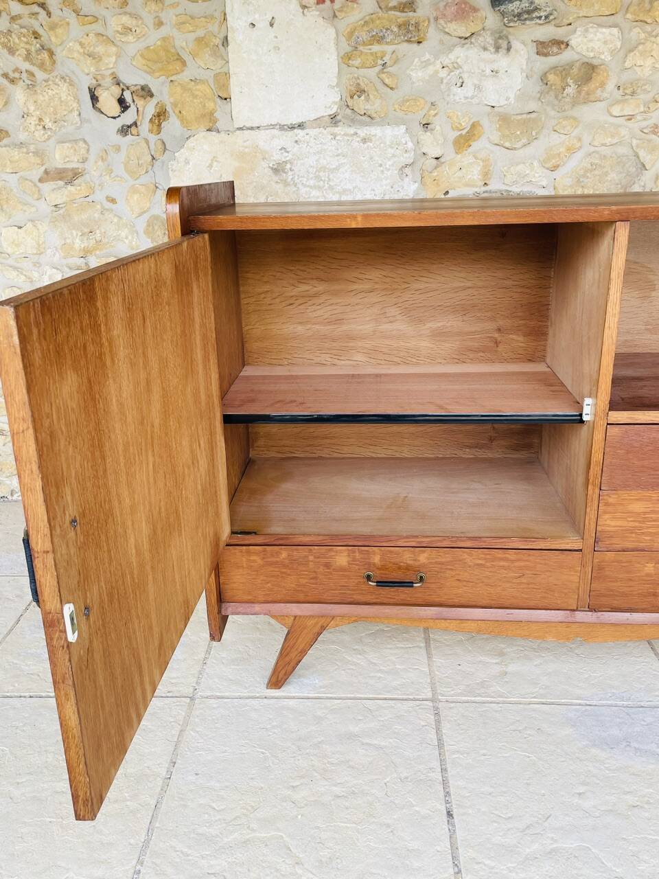 Oak storage unit, splayed legs circa 1950s