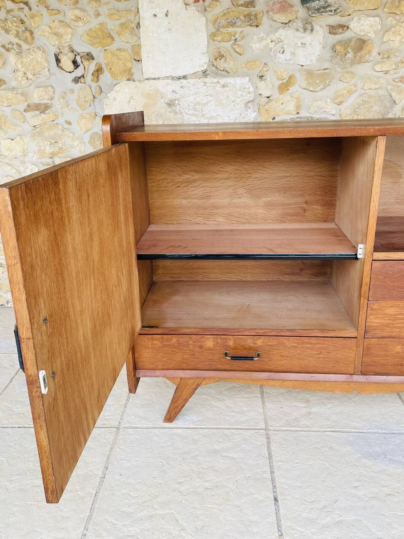 Oak storage unit, splayed legs circa 1950s