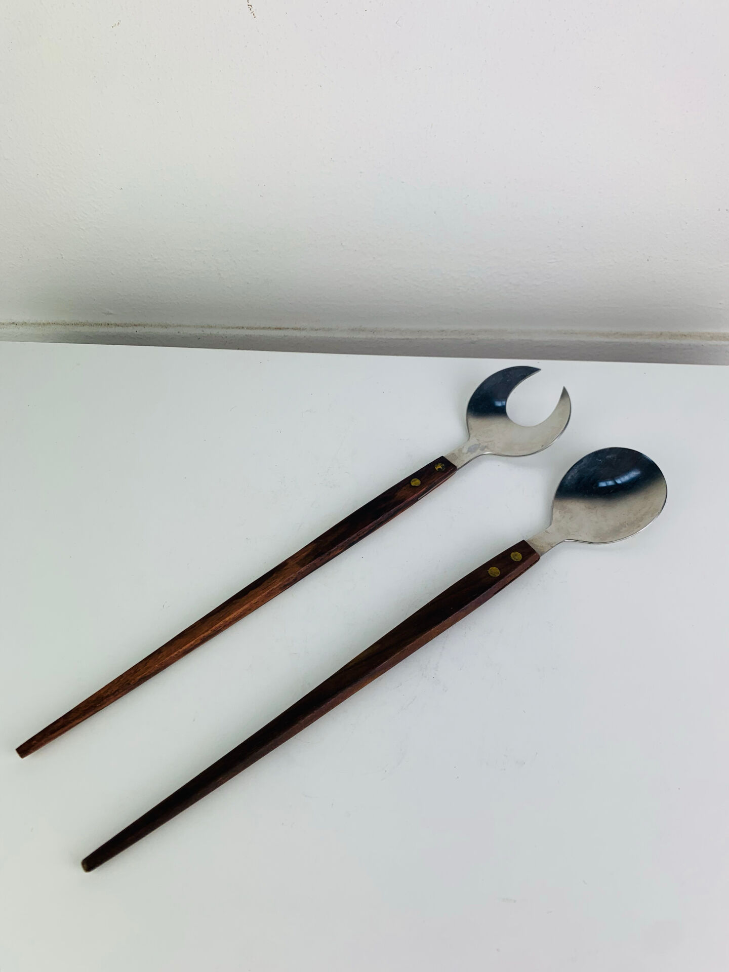 Teak and stainless steel salad cutlery in Scandinavian style, 1960s.