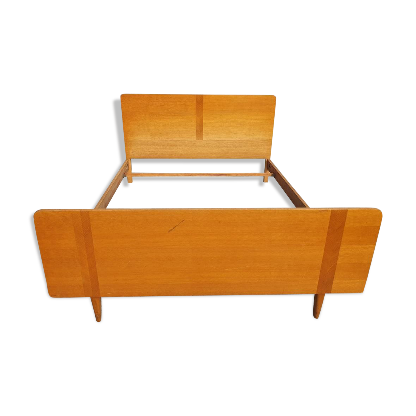 Vintage bed 1960 geometric marquetry 140
