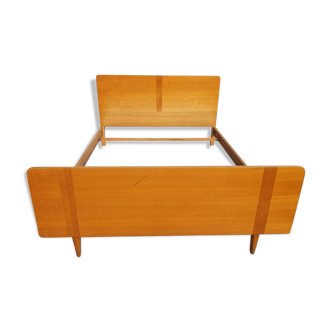 Vintage bed 1960 geometric marquetry 140