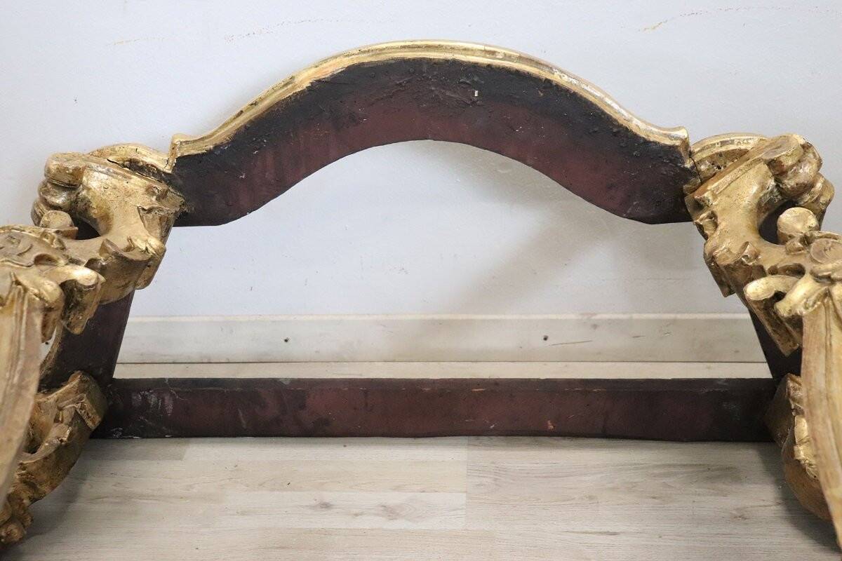 Giltwood antique console table with marble top, Italy 18th century