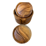 6 coasters in olive wood and their storage box
