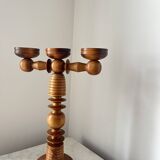 Vintage Scandinavian Wooden Candle holder with 3 arms, Mid-Century Modern
