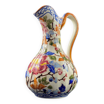 Large Gien earthenware ewer pitcher with Peonies decor