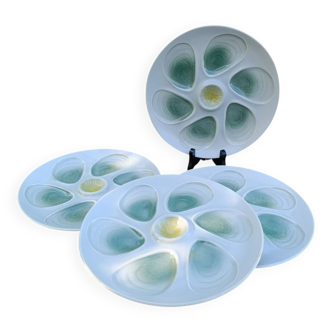 4 green/yellow oyster plates from Salins, 1970