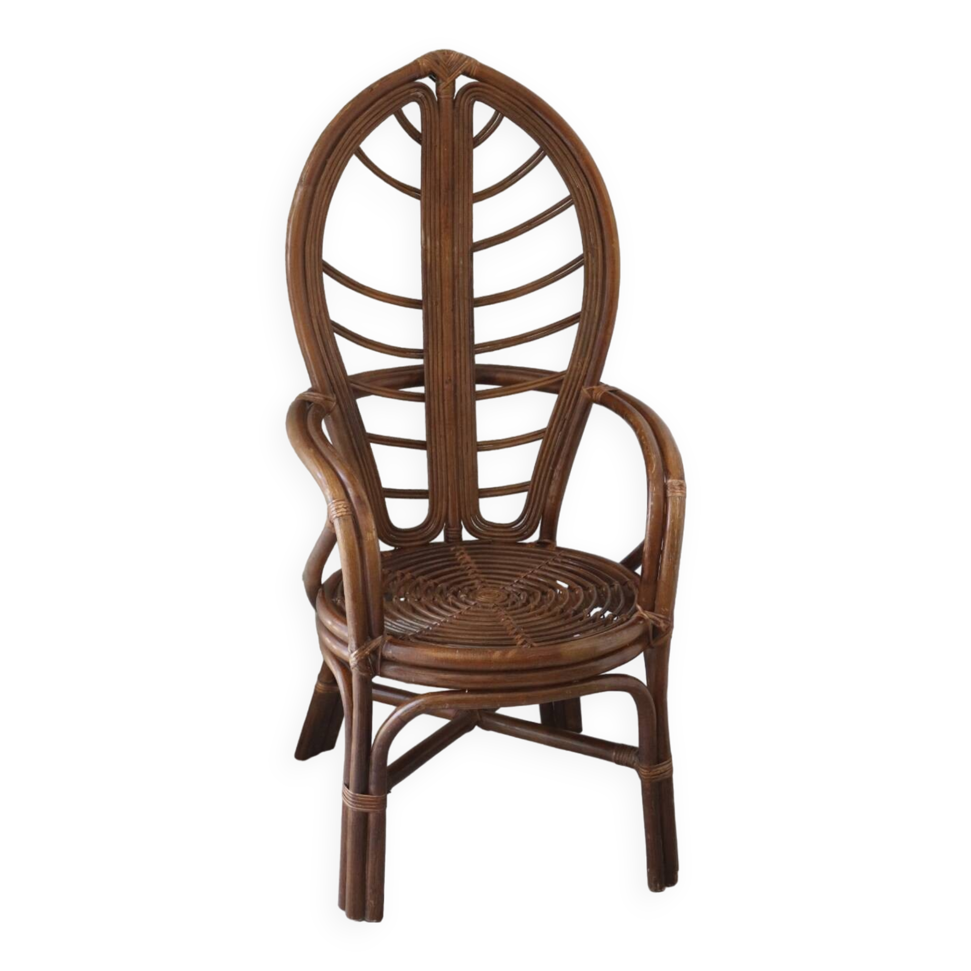 Vintage 1970s bamboo and rattan leaf armchair