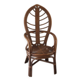 Vintage 1970s bamboo and rattan leaf armchair