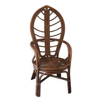 Fauteuil feuille bambou et rotin 1970 vintage