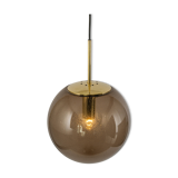 Large smoked glass ball pendant by Limburg in brass, Germany, 1970s.