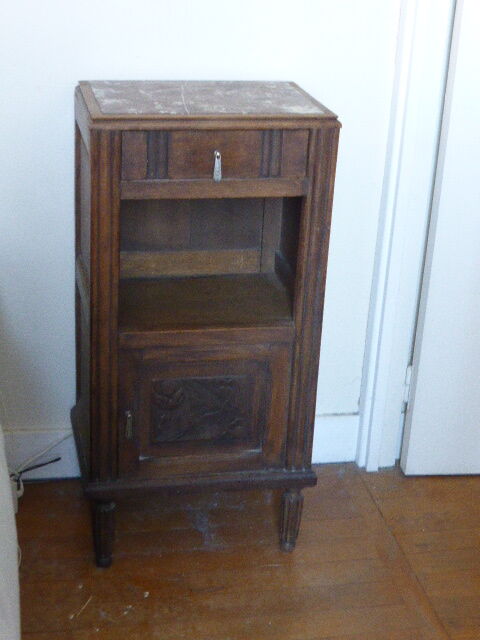 Wooden bedside and pink marble, carved flowers, art deco