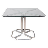 70s vintage square table in chromed metal and glass italian design