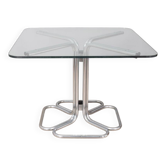 Table carrée vintage années 70 en métal chromé et verre design italien