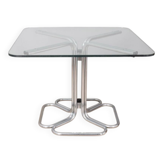 70s vintage square table in chromed metal and glass italian design